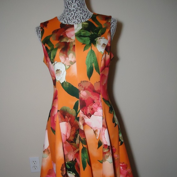 Calvin Klein Women's Flowers Orange Scuba Dress RN# 54163 Size-6 - Picture 2 of 9